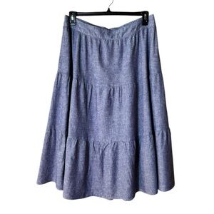 Matty‎ M Tiered Maxi Linen Skirt XL Coquette Fairy Euro Summer New England Blue